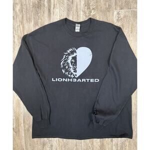 Graphic Tee Men's Lion Hearted Grunge Streetwear Long Sleeve Gildan Heavy 2XL